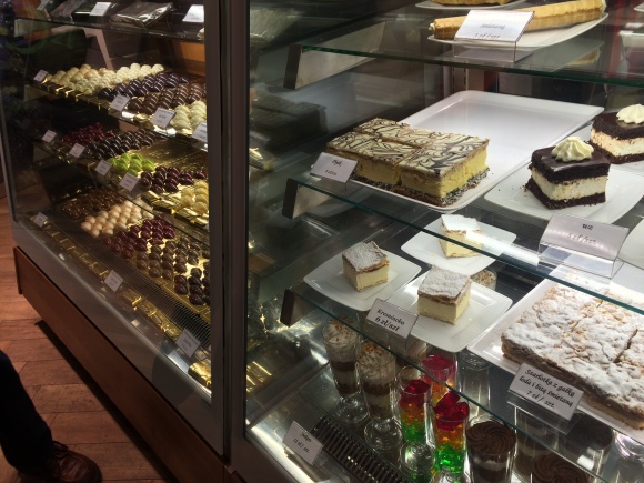 The selection of sweets at the gelato place.